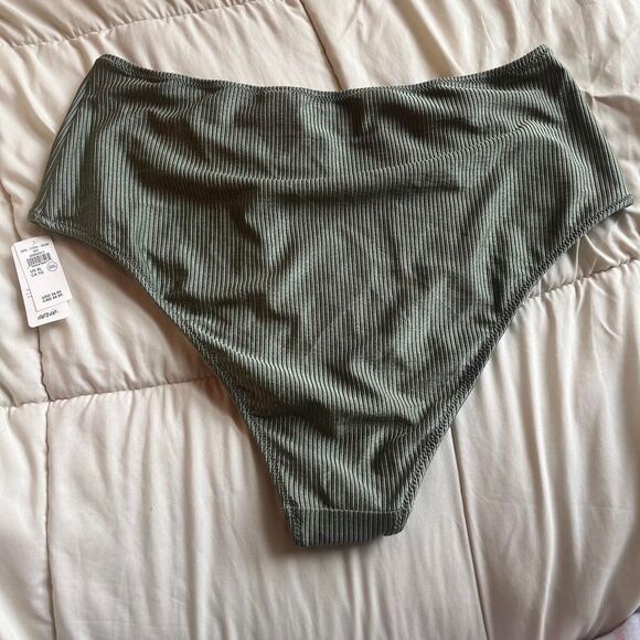 NWT!!High-Waisted Ribbed Swim Bottom - Olive - Picture 2 of 3
